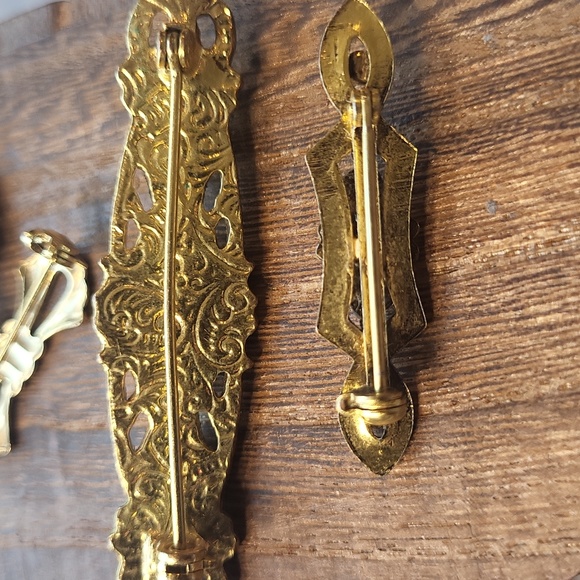 Vintage Vtg Gold Tone & Simulated Pearl Brooch Pins - Picture 6 of 10